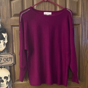 Carolyn Taylor Deep Berry Chain-Shoulder Sweater